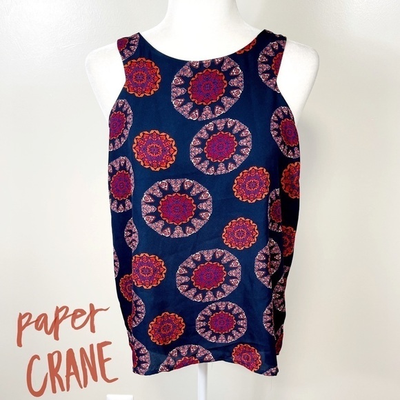 PAPER CRANE Navy Blue & Red Medallion Print Sleeveless Lightweight Top - MEDIUM - Picture 1 of 8